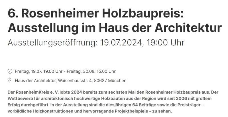 Ausstellungseröffnung 6. Rosenheimer Holzbaupreis in der Bayerischen Architektenkammer